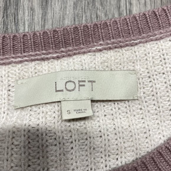 ANN TAYLOR LOFT Round Neck Cream/Mauve Merino Wool Blend Sweater Women's Size S - Picture 10 of 11